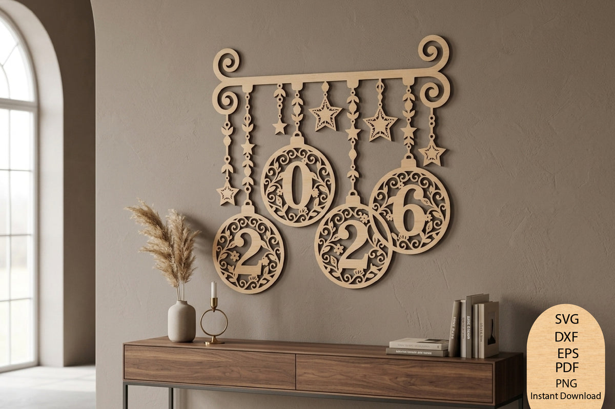 2026 New Year Wall Decor Laser Cut SVG, Happy New Year 2026 Wall Hanging