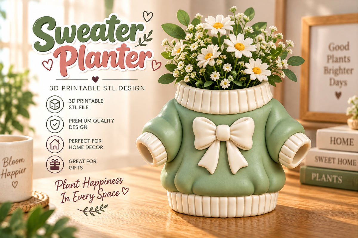 3D Print Sweater Planter Pot STL File