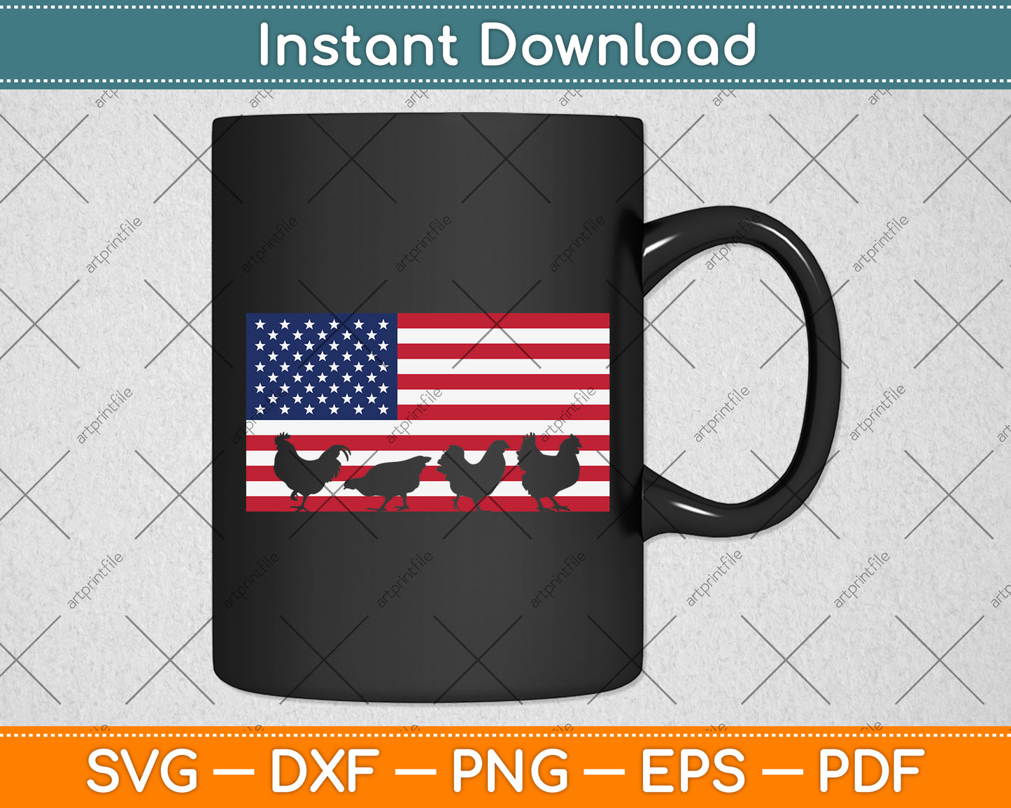 4th of July American Flag Chicken USA Svg Digital Cutting File
