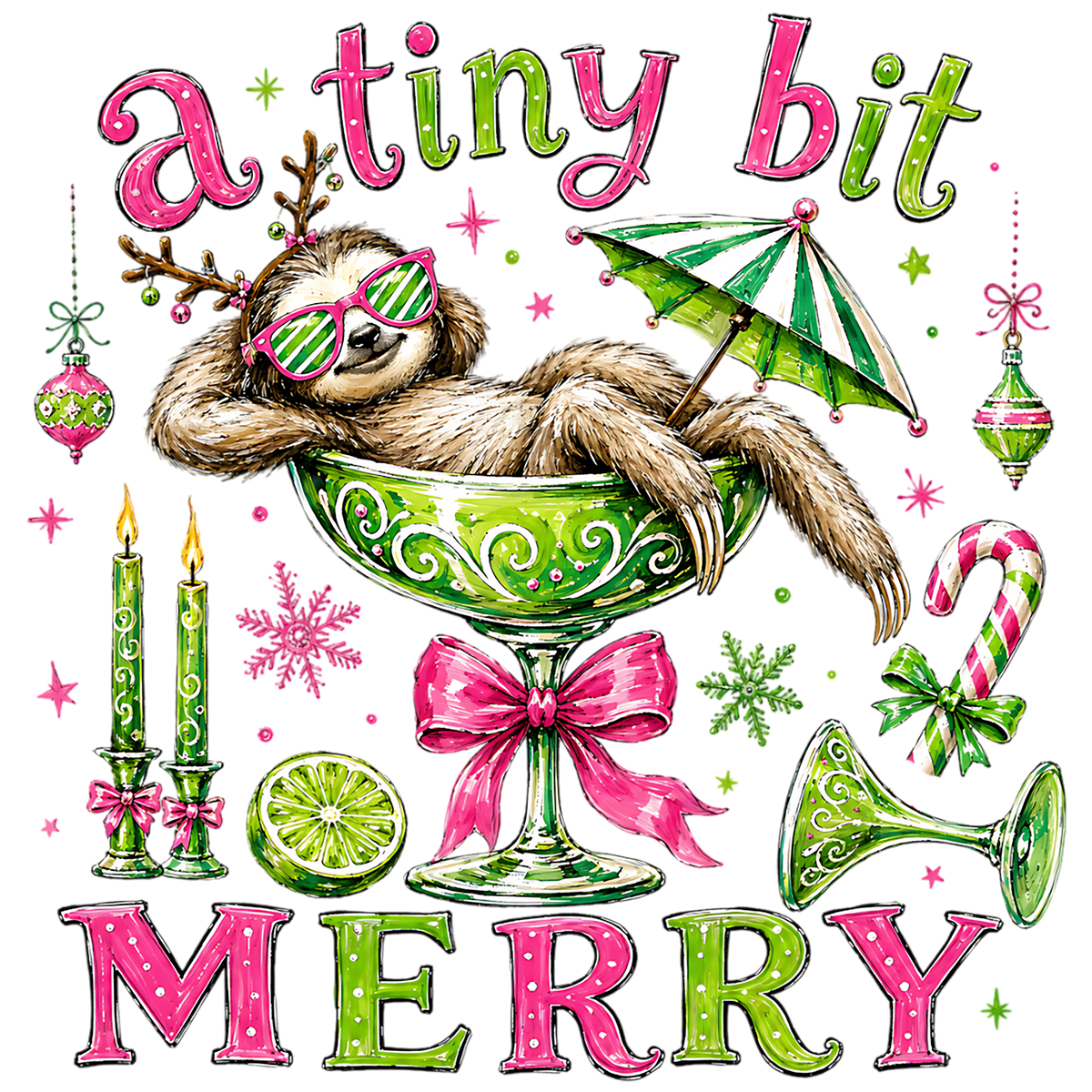 A Tiny Bit Merry Christmas Sloth PNG