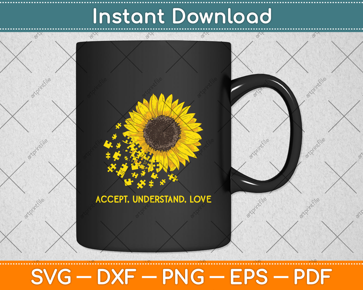 Accept Understand Love Sunflower Autism Awareness Svg Design Digital Cutting File