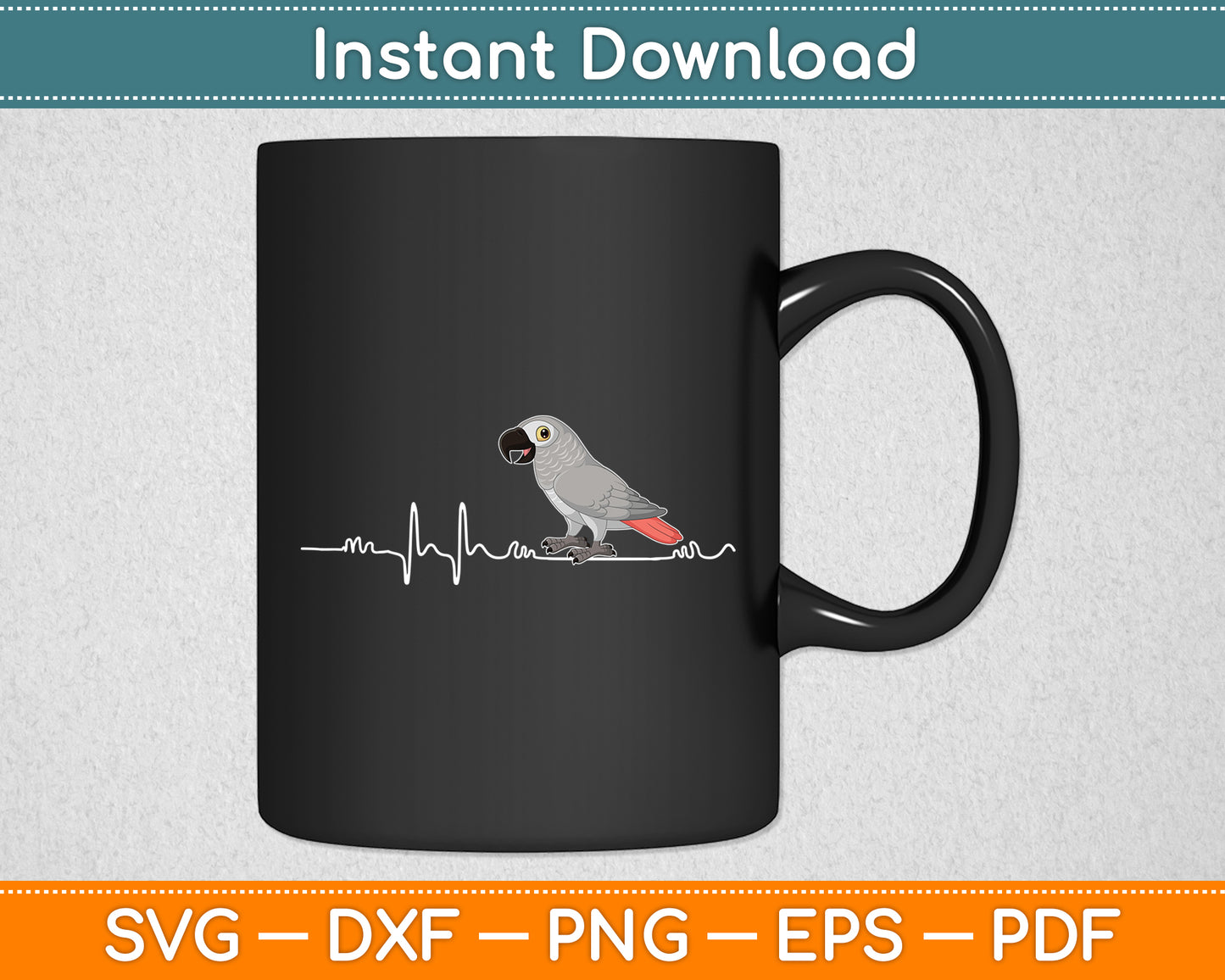African Grey Parrot Heartbeat Parrot Bird Svg Digital Cutting File