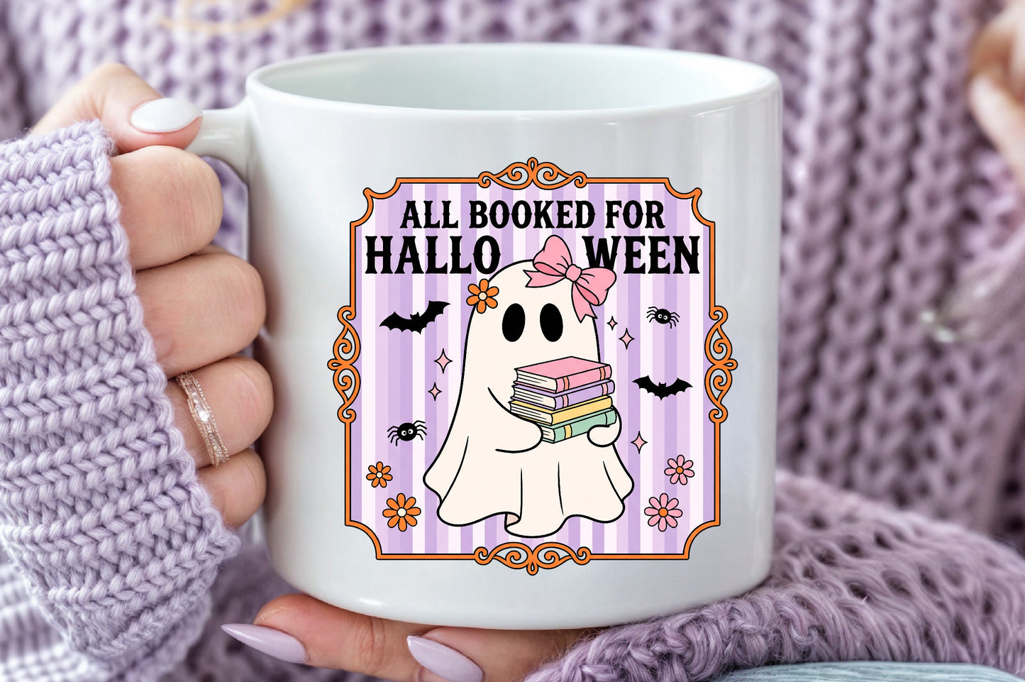 All Booked For Halloween PNG Cute Ghost Reading Books Sublimation