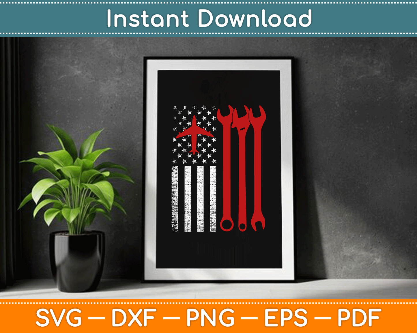 American Flag 4th of July Airplane Mechanic SVG Digital Cutting File
