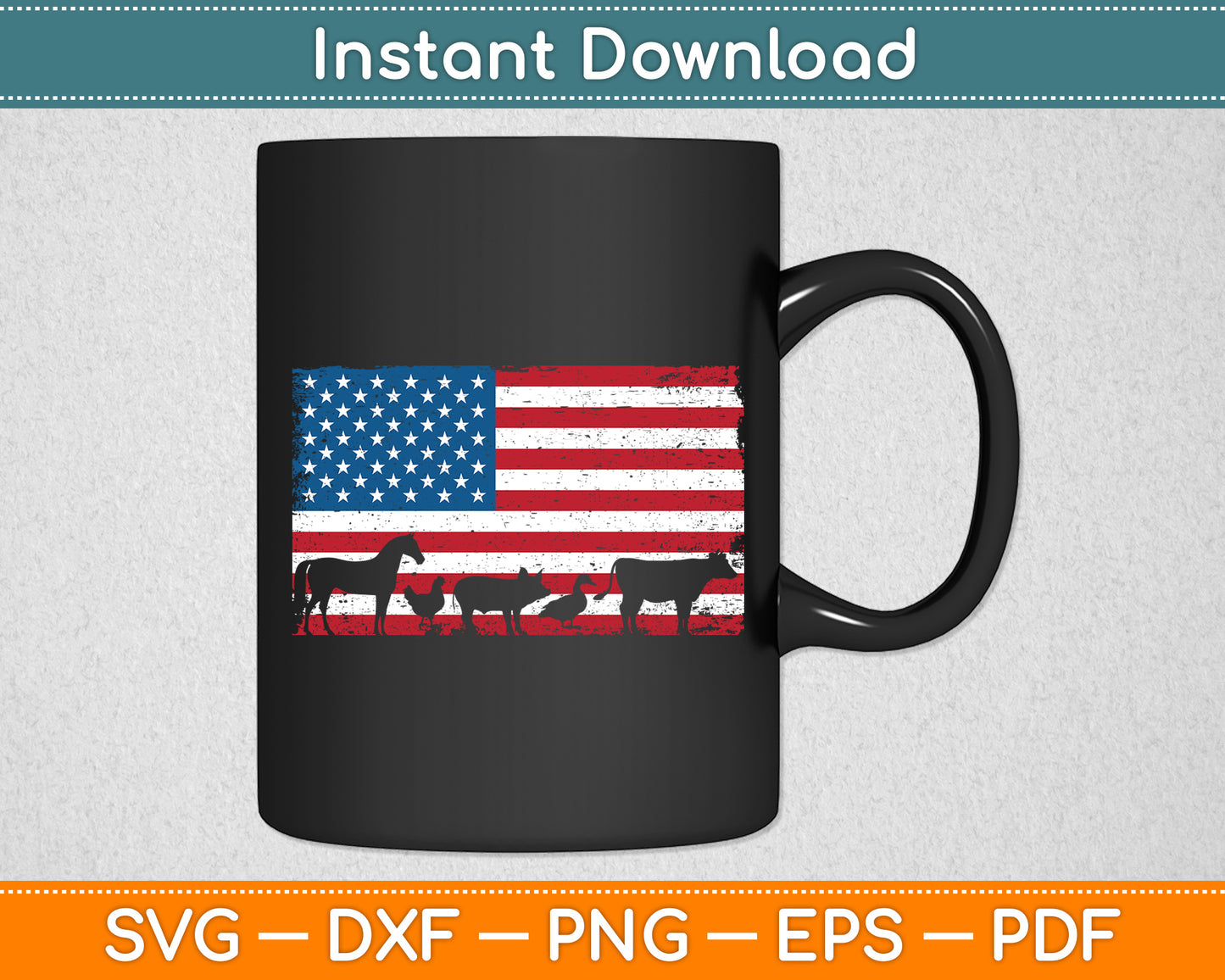 American Flag 4th of July Chicken Horse Cow Pig Farm Svg Digital Cutting File