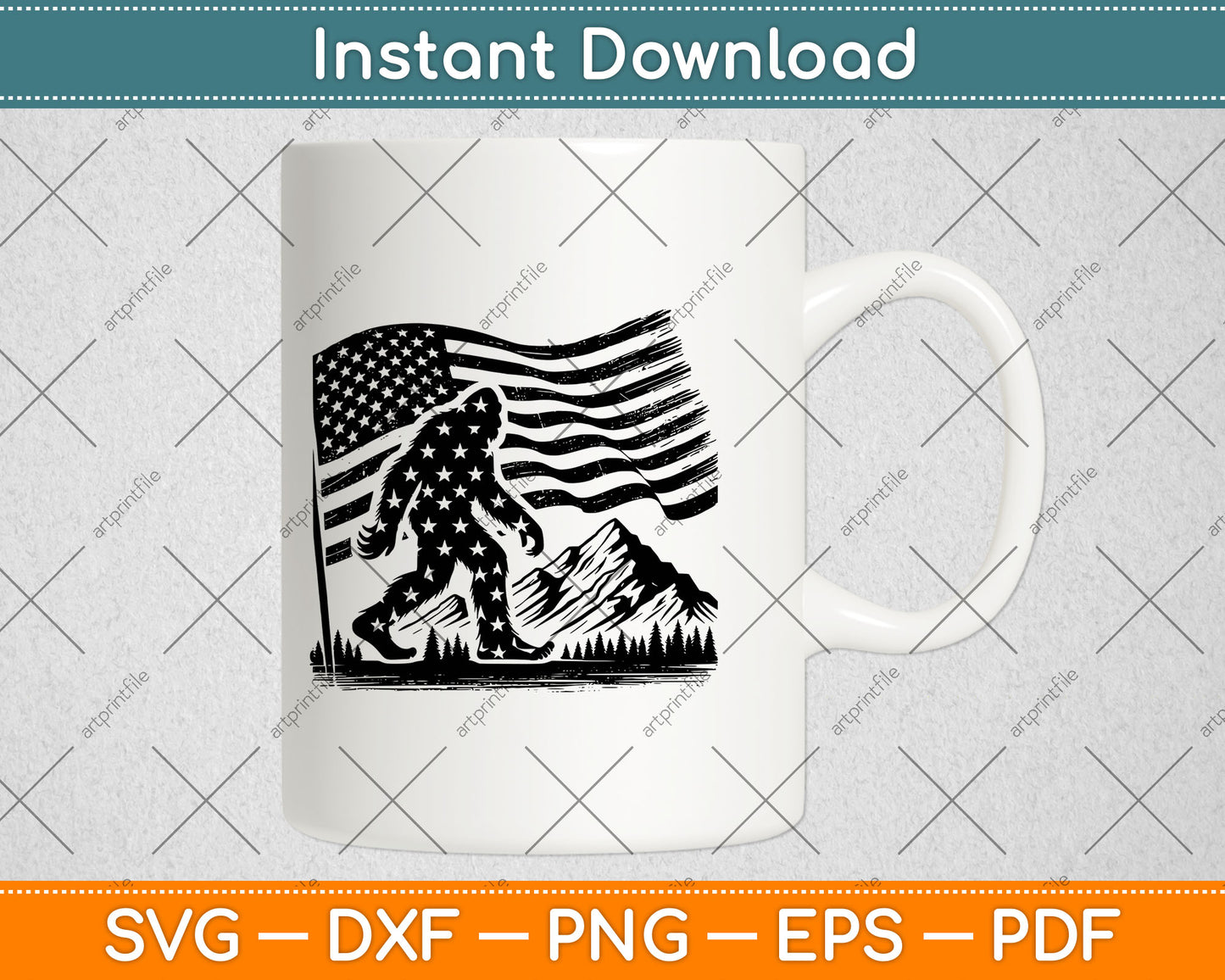 American Flag Bigfoot Mountain Svg Digital Cutting File