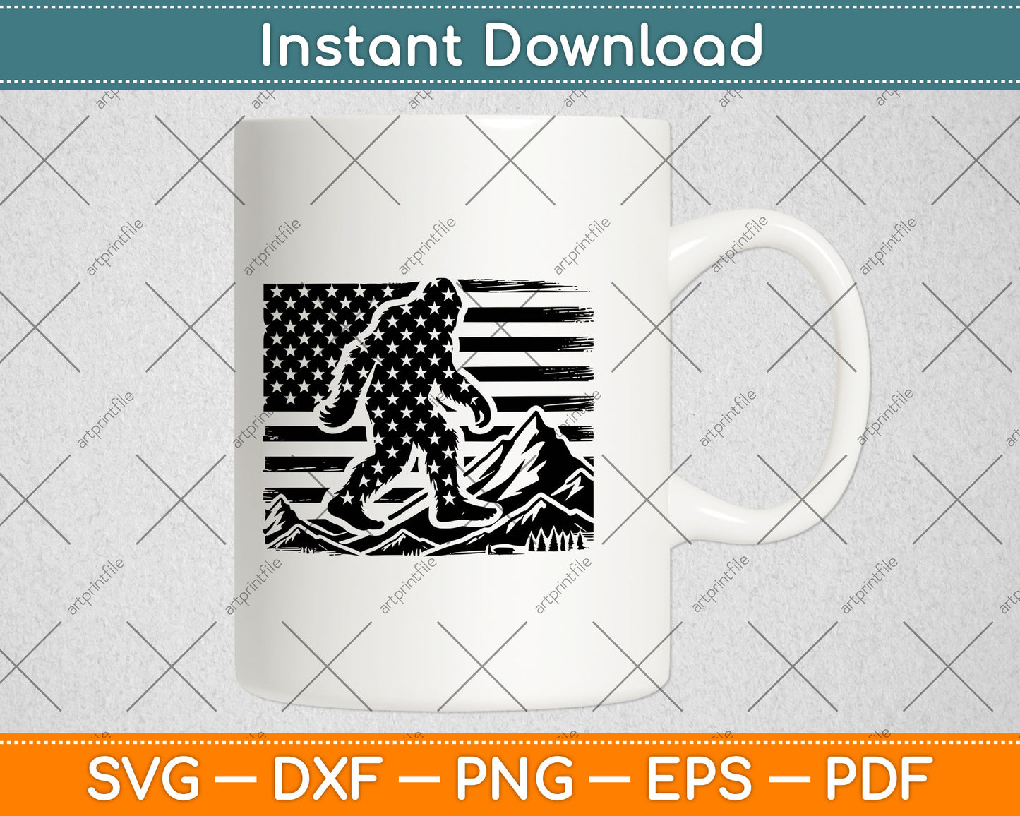 American Flag Bigfoot Mountain Svg Digital Cutting File