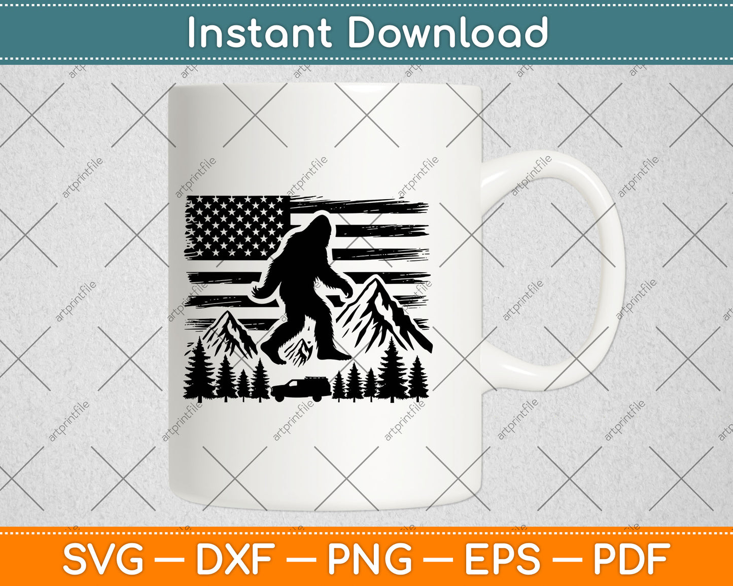 American Flag Bigfoot Mountain Svg Design Digital Cutting File