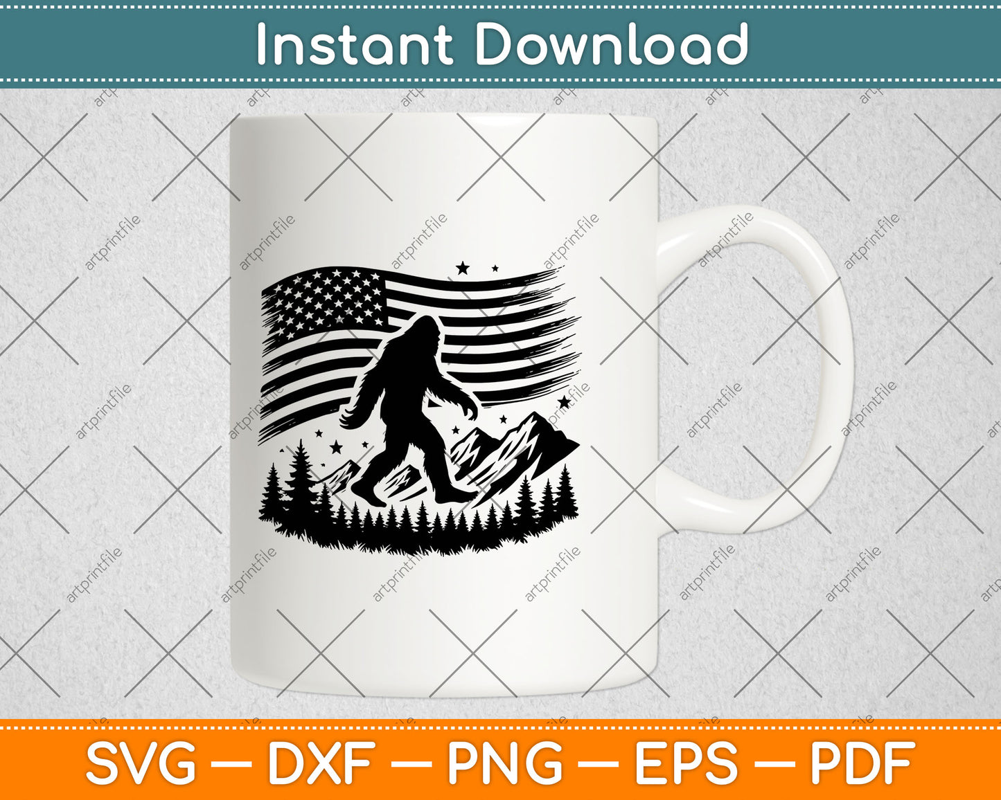 American Flag Bigfoot Mountain Svg Digital Cutting File