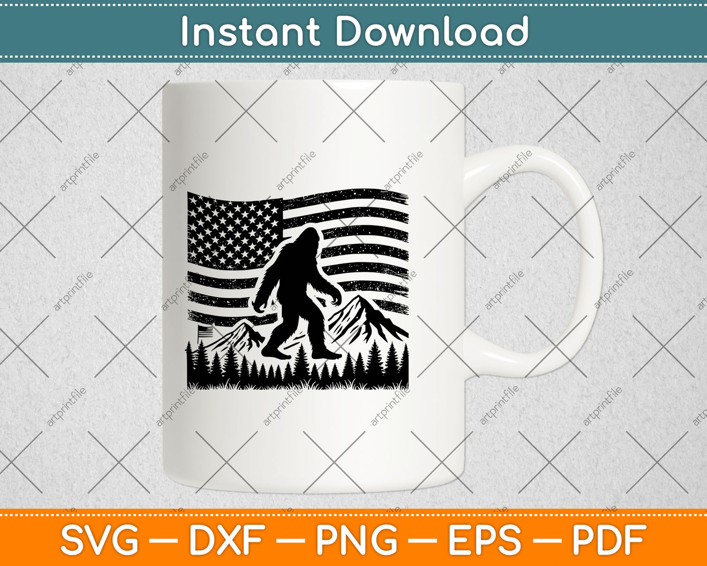 American Flag Bigfoot Mountain Svg Digital Cutting File