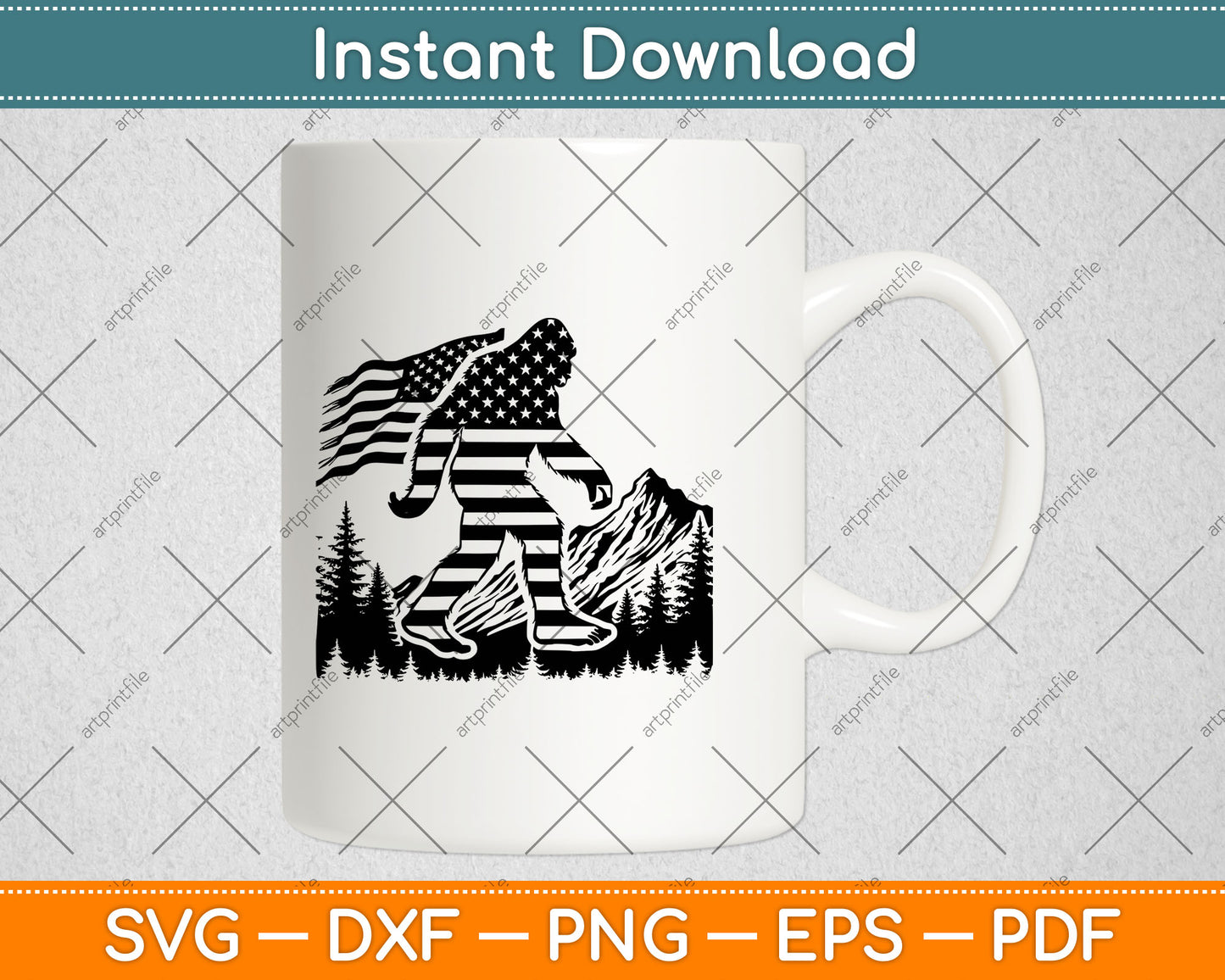 American Flag Bigfoot Mountain Svg Design Digital Craft Cutting File