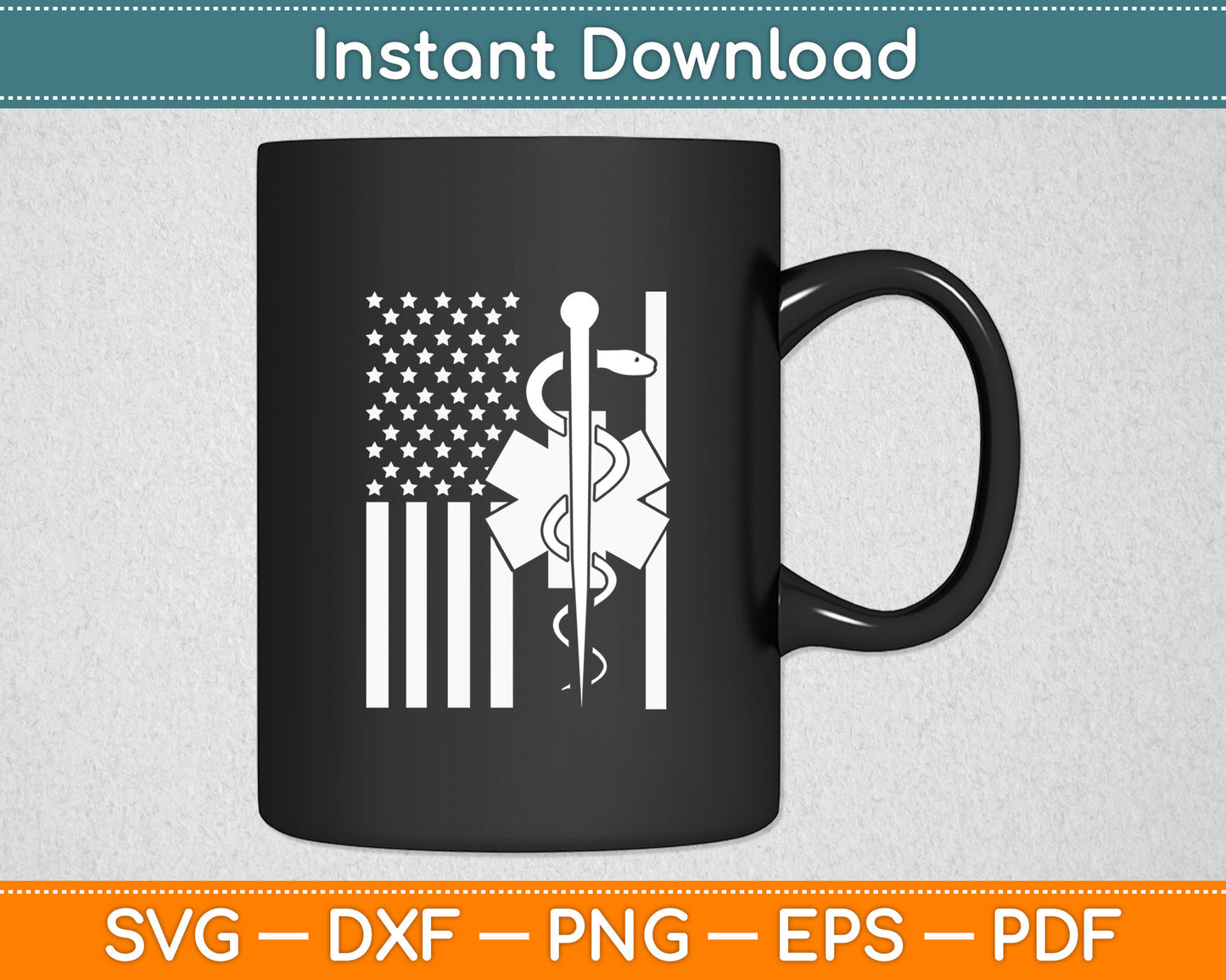 USA Flag Medical Symbol Black Patriotic Svg Digital Cutting File