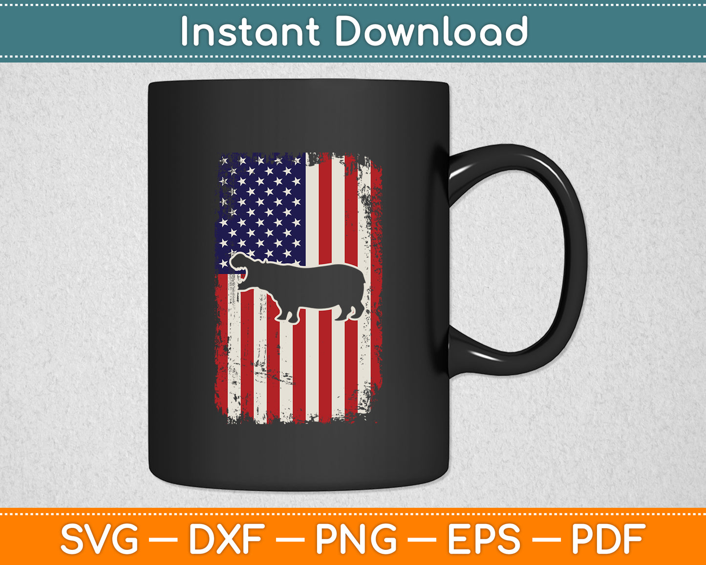 American US Flag Hippopotamus Svg Png Dxf Digital Cutting File