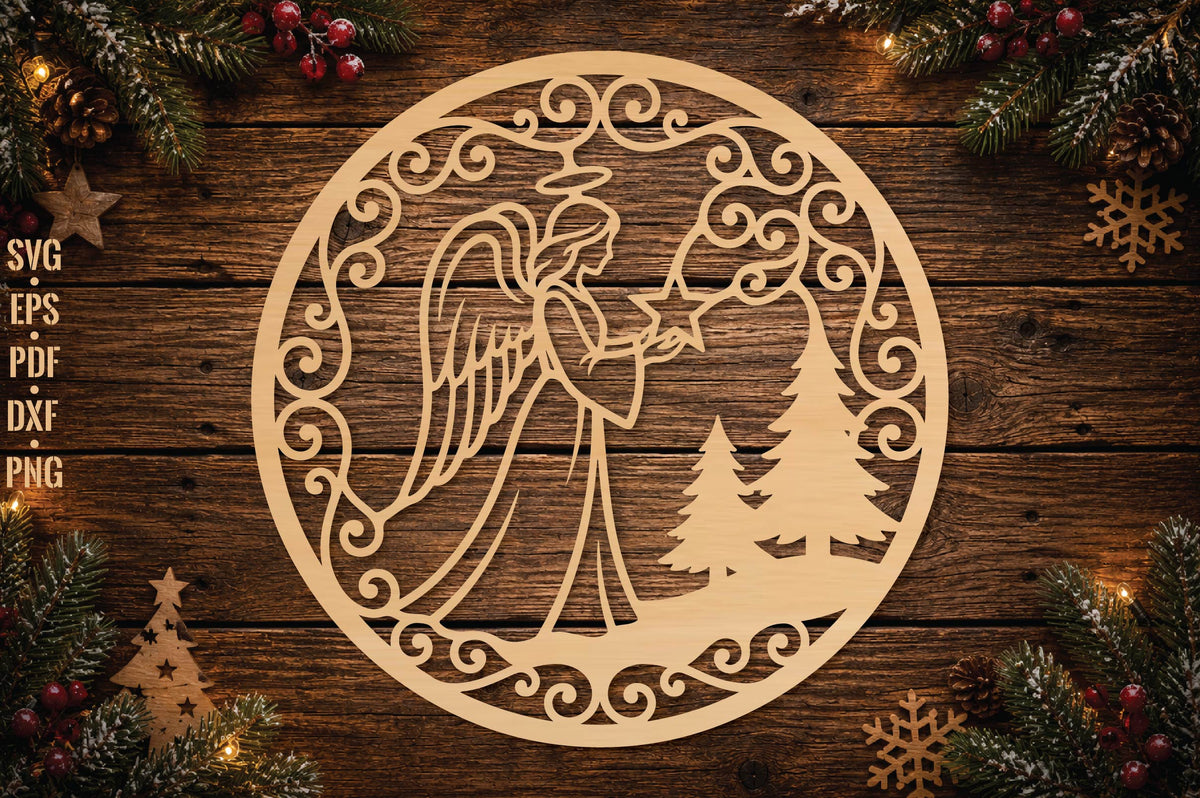 Christmas Angel Ornament Laser Cut SVG, Round Angel Christmas Ornament Cut File, Holiday Decor