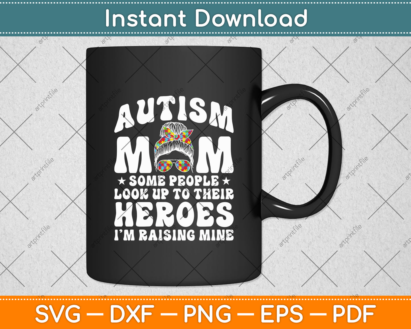 Autism Mom Raising Hero Groovy Messy Bun Autism Awareness Svg Design Cutting File
