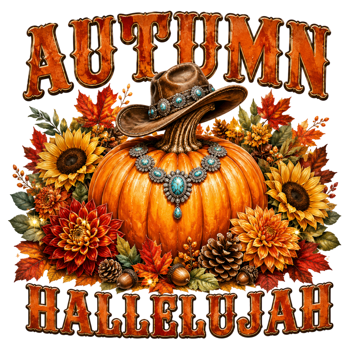 Autumn Hallelujah Pumpkin PNG Western Fall Sublimation Design