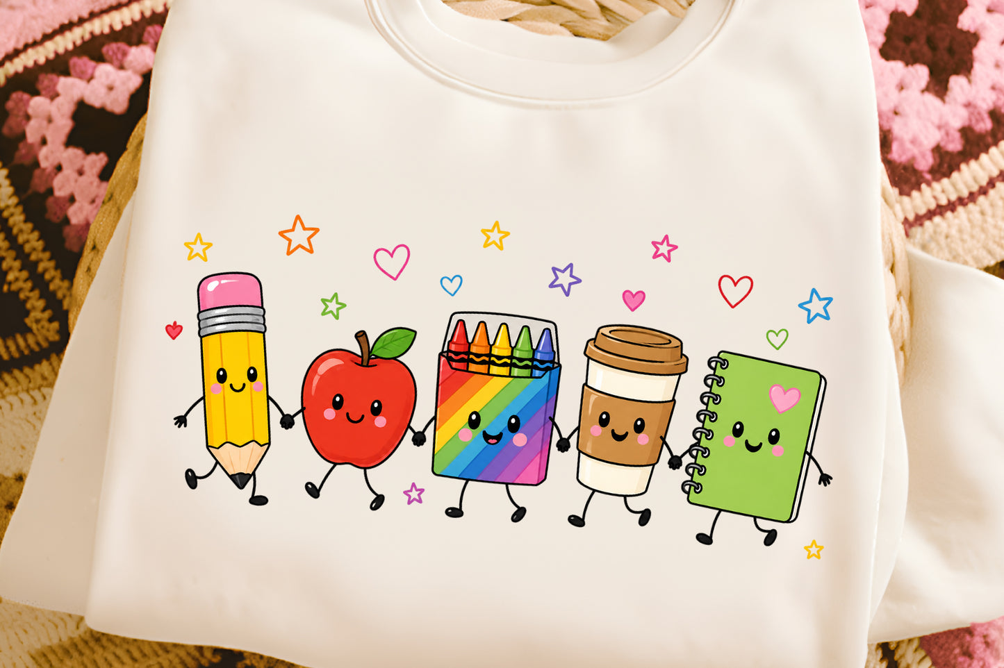 Back to School Friends PNG Cute Pencil Apple Crayon Notebook Clipart