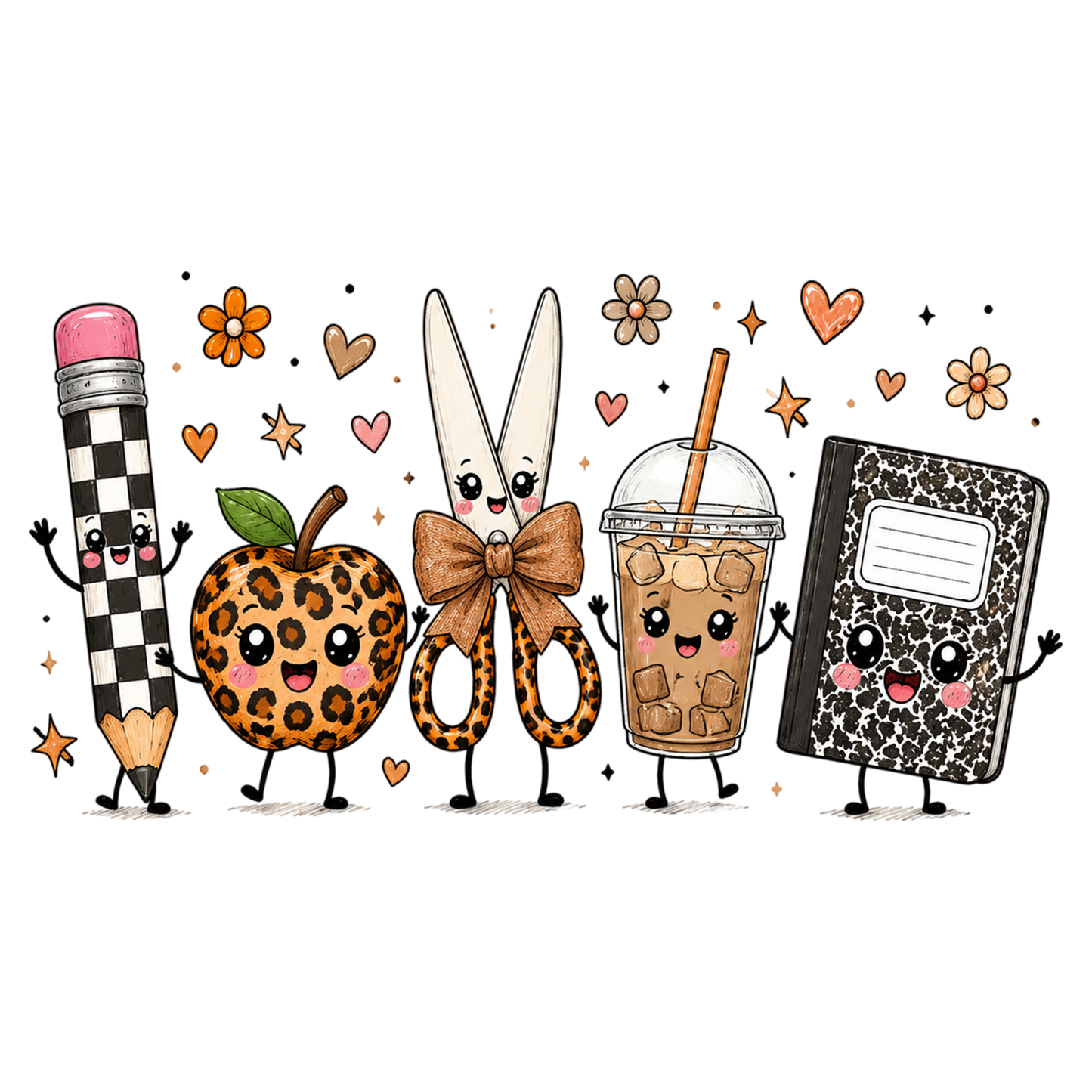 Cute Back to School Supplies PNG Pencil Apple Scissors Notebook Sublimation