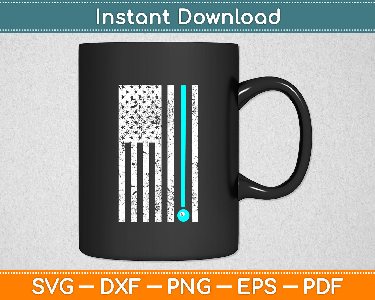 Pool Stick Billiards 8 Ball Vintage American Flag Svg Digital Cutting File