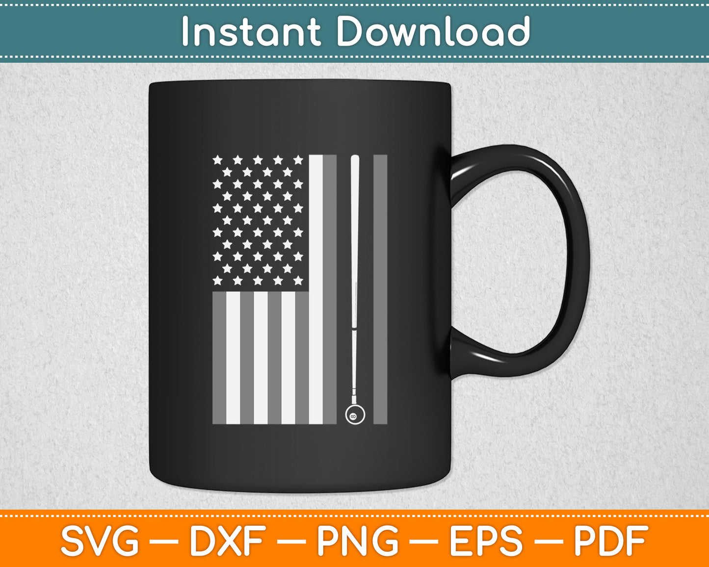 Pool Stick Billiards 8 Ball Vintage USA American Flag Svg Digital Cricut Cutting File