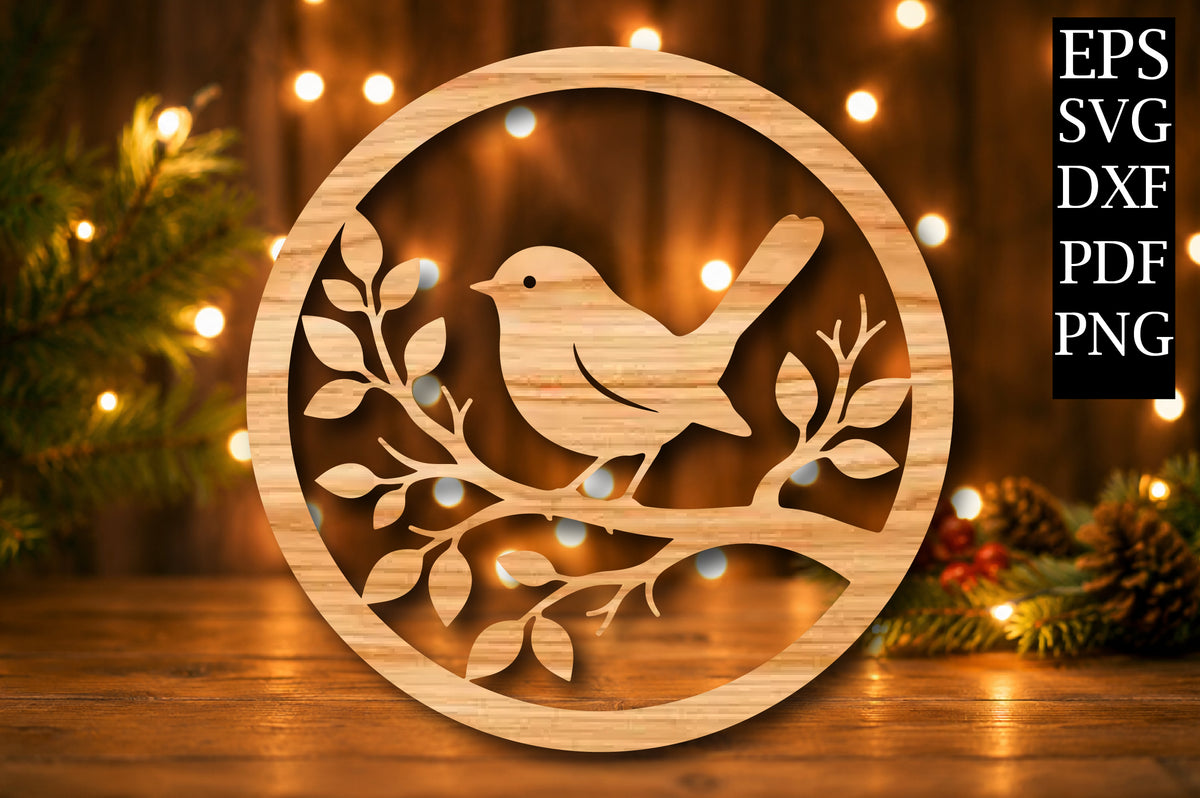 Bird in Circle Frame Laser Cut SVG