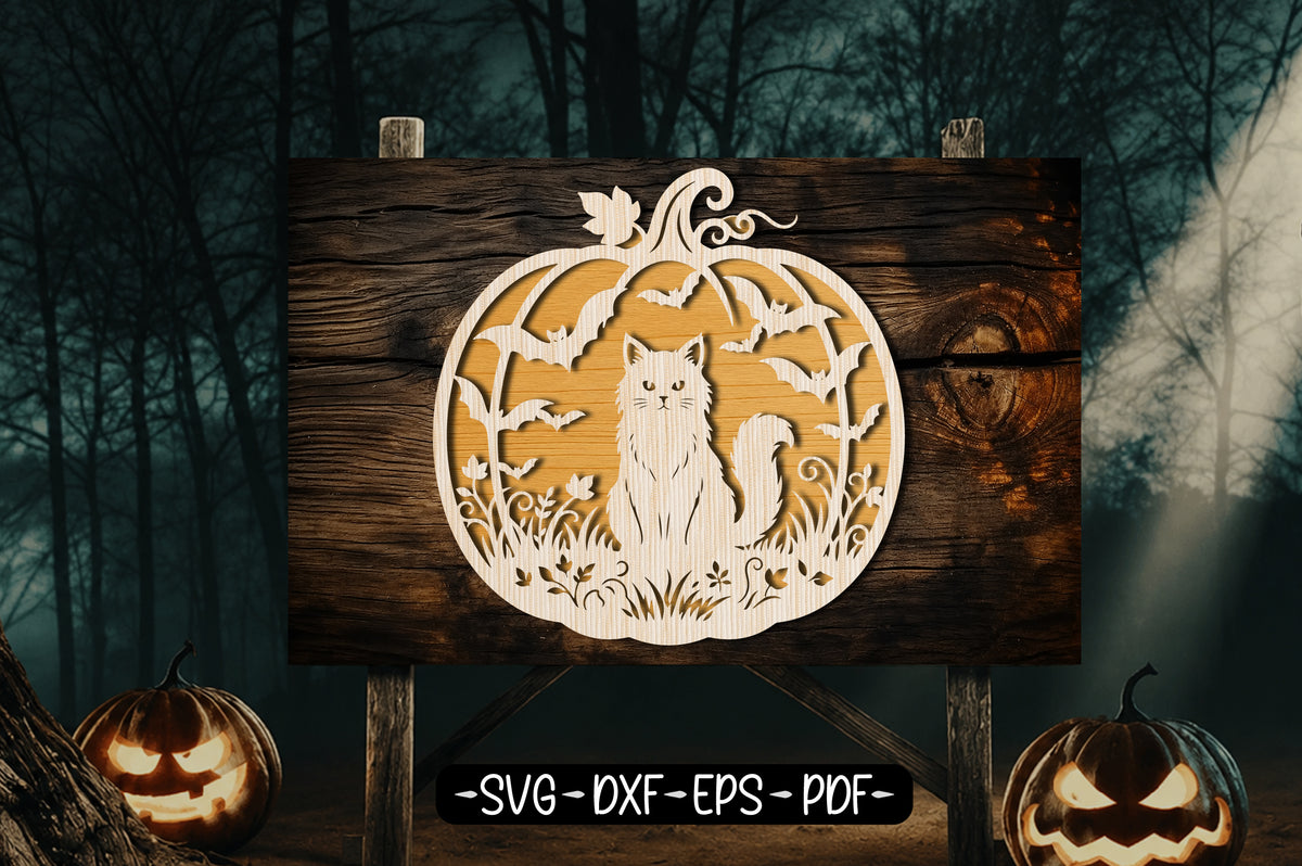 Black Cat Pumpkin Halloween Laser Cut SVG Design