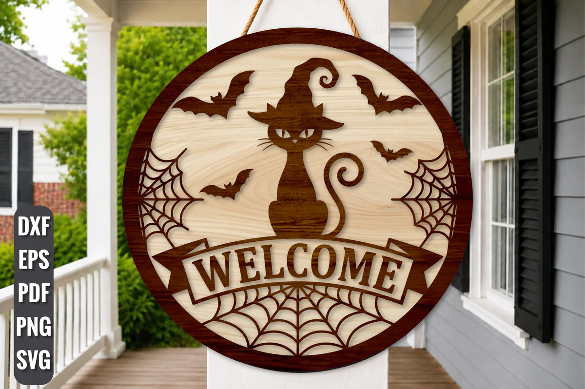 Black Cat Welcome Laser Cut SVG