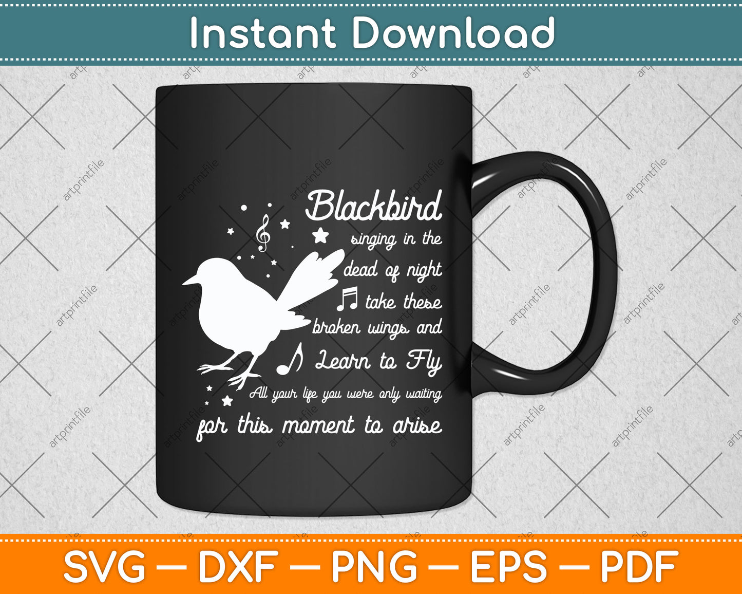 Blackbird Singing in The Dead of Night Bird Lyrics Svg Png Dxf Digital Cutting File