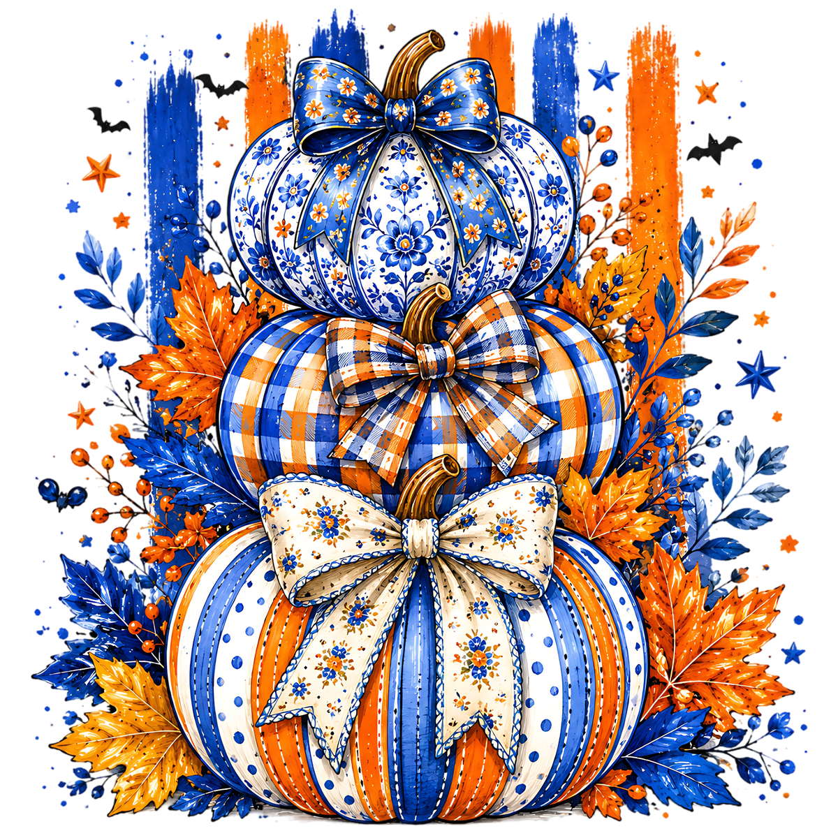 Blue Orange Fall Pumpkin Stack PNG