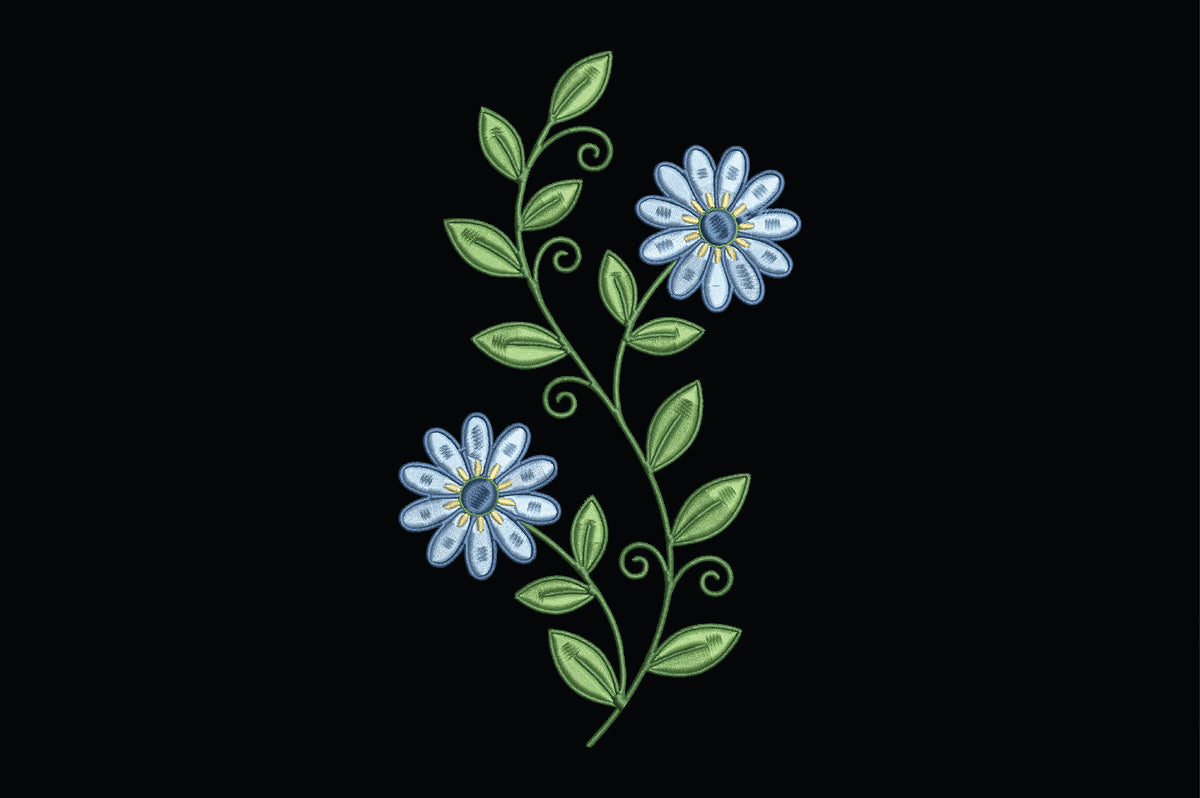 Blue Flower Vine Embroidery Design