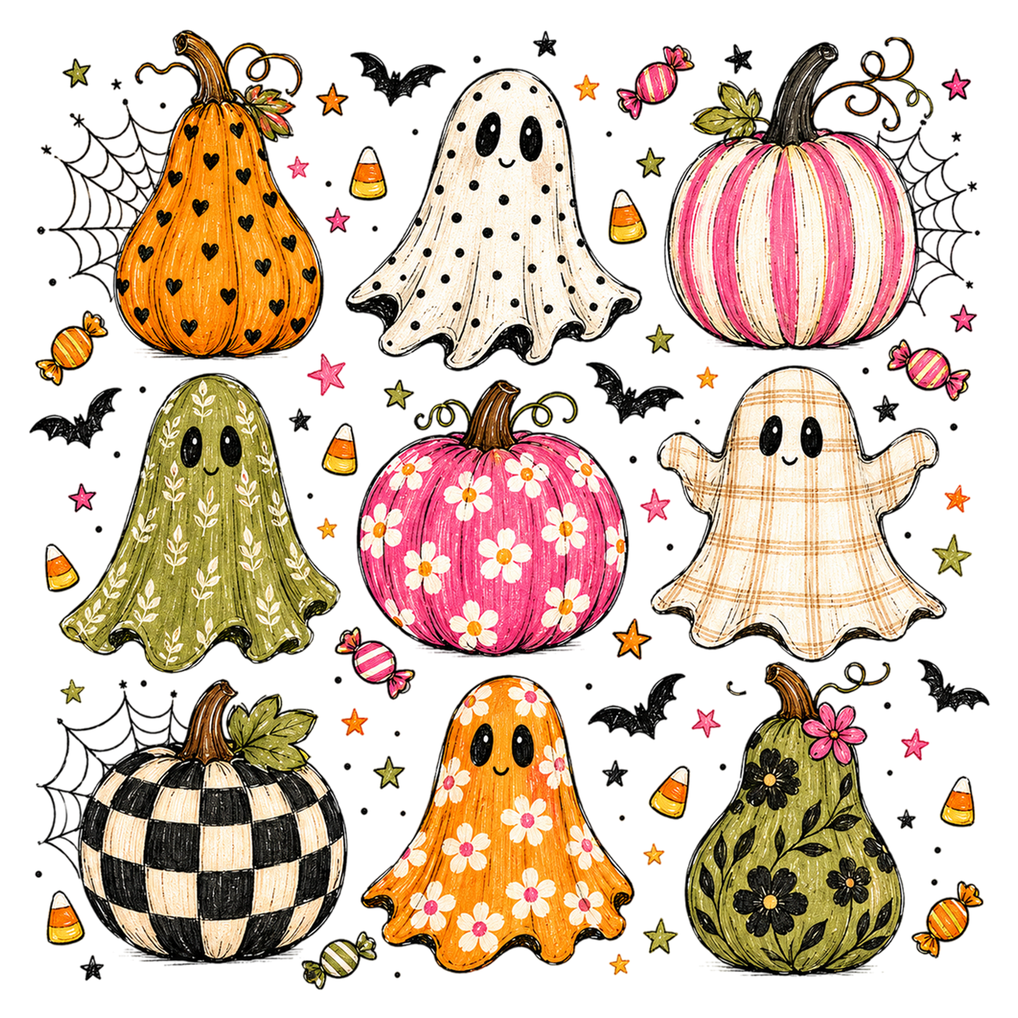 Boho Halloween Ghosts Pumpkins PNG Cute Spooky Fall Sublimation