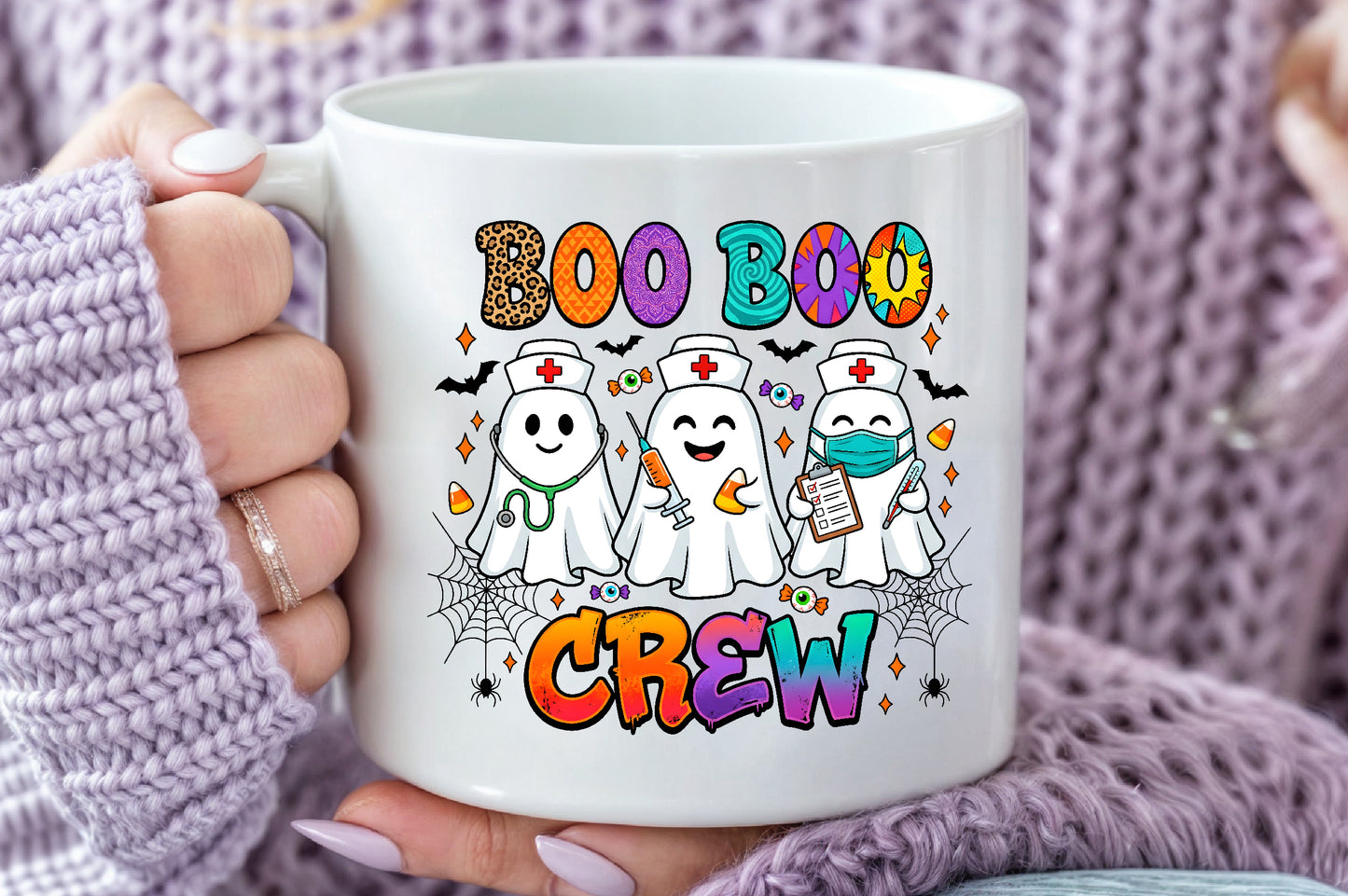 Boo Boo Crew Nurse Ghost Trio Halloween Sublimation PNG Design
