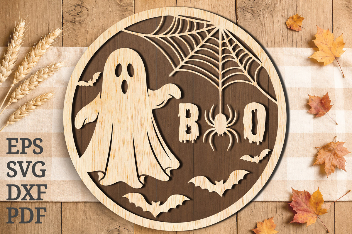 Boo Ghost Halloween Round Sign SVG