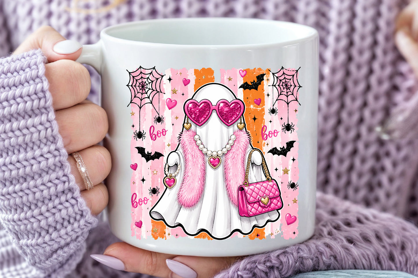 Boujee Ghost PNG Glam Pink Halloween Spooky Sublimation Design