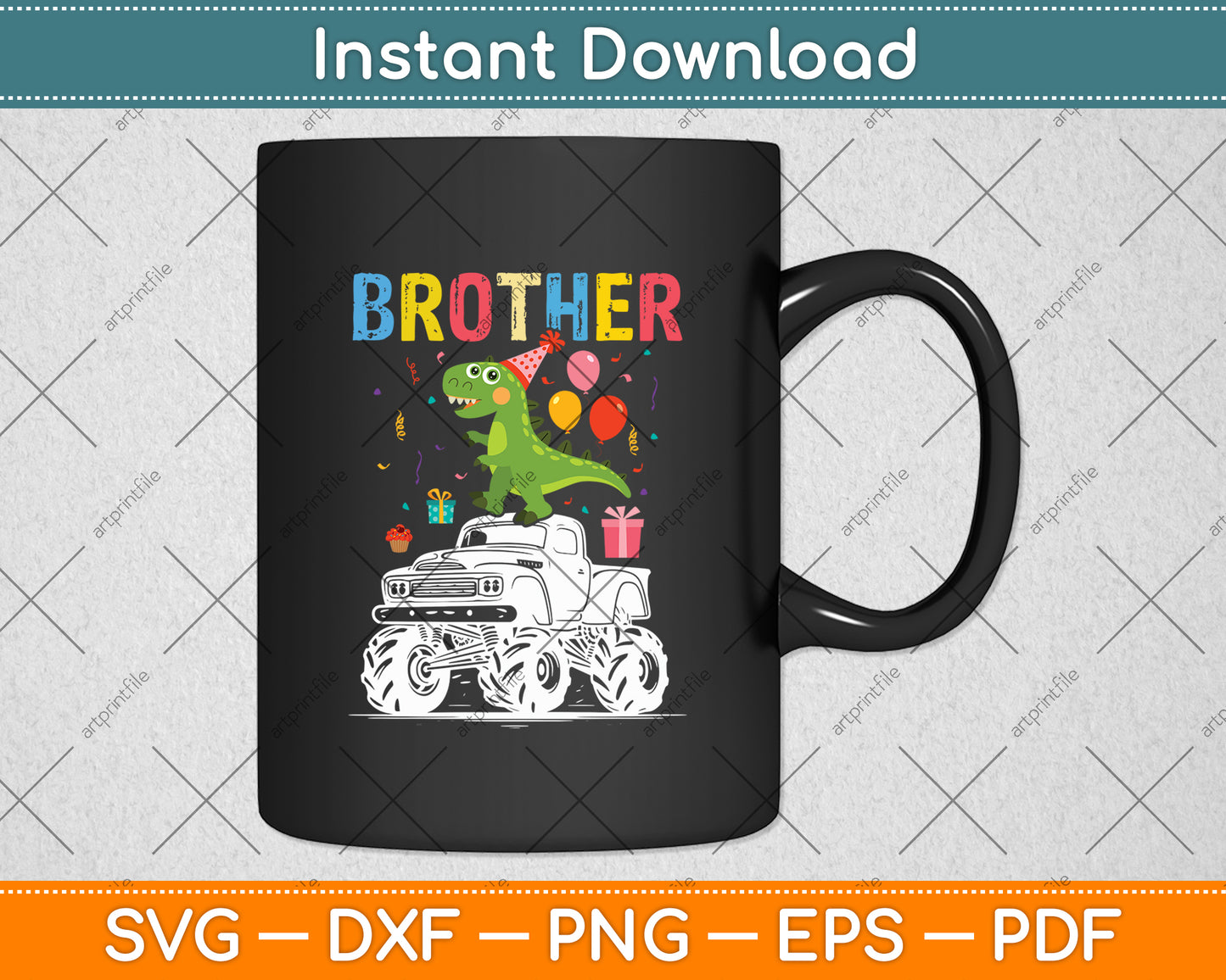 Brother Dinosaur Monster Truck Birthday Svg Digital Cutting File