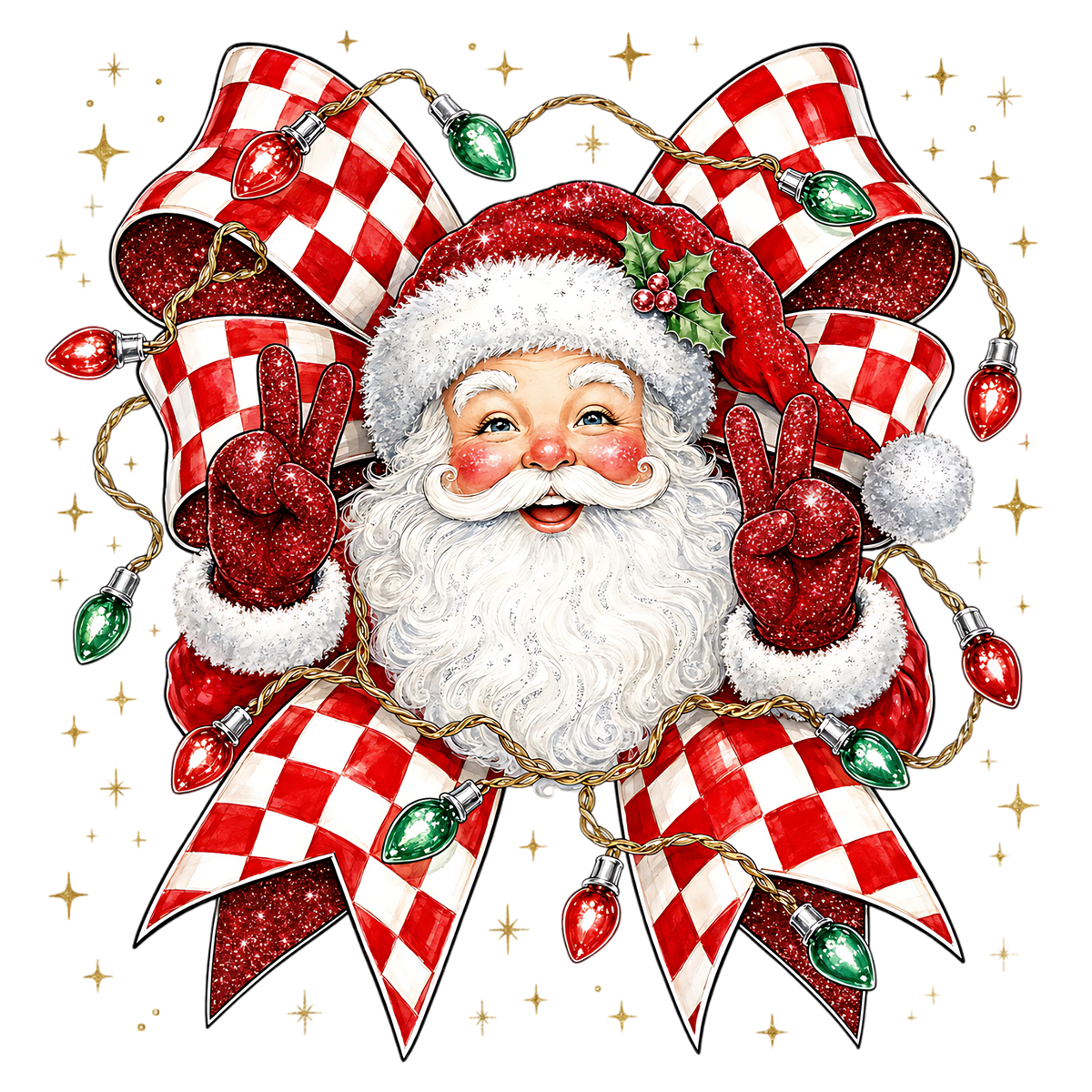 Buffalo Plaid Peace Sign Santa PNG