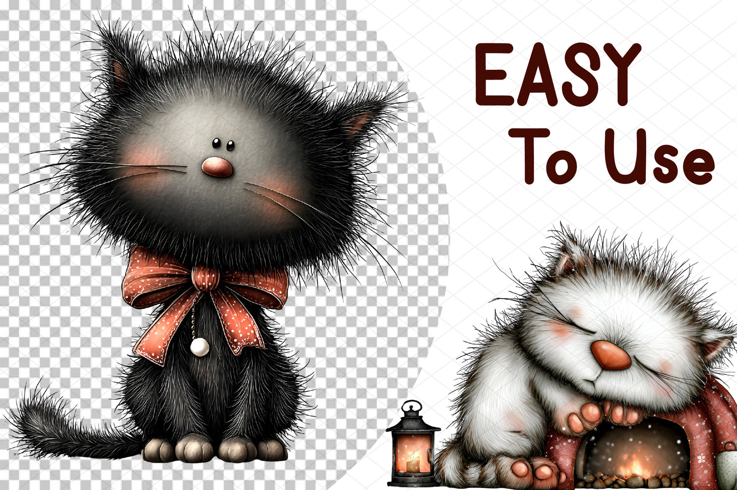 Whimsical Christmas Cat Clipart Bundle, Watercolor Christmas Cats
