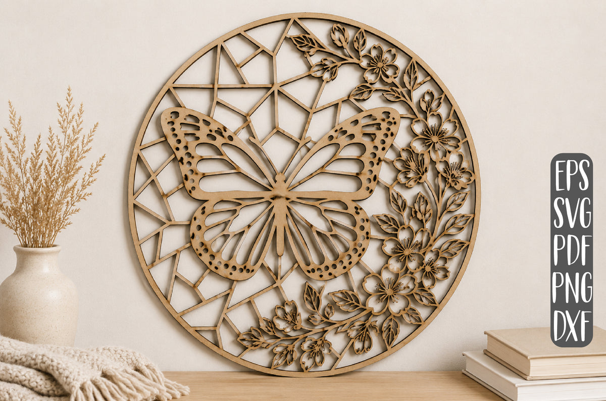 Butterfly Floral Layered Laser Cut SVG