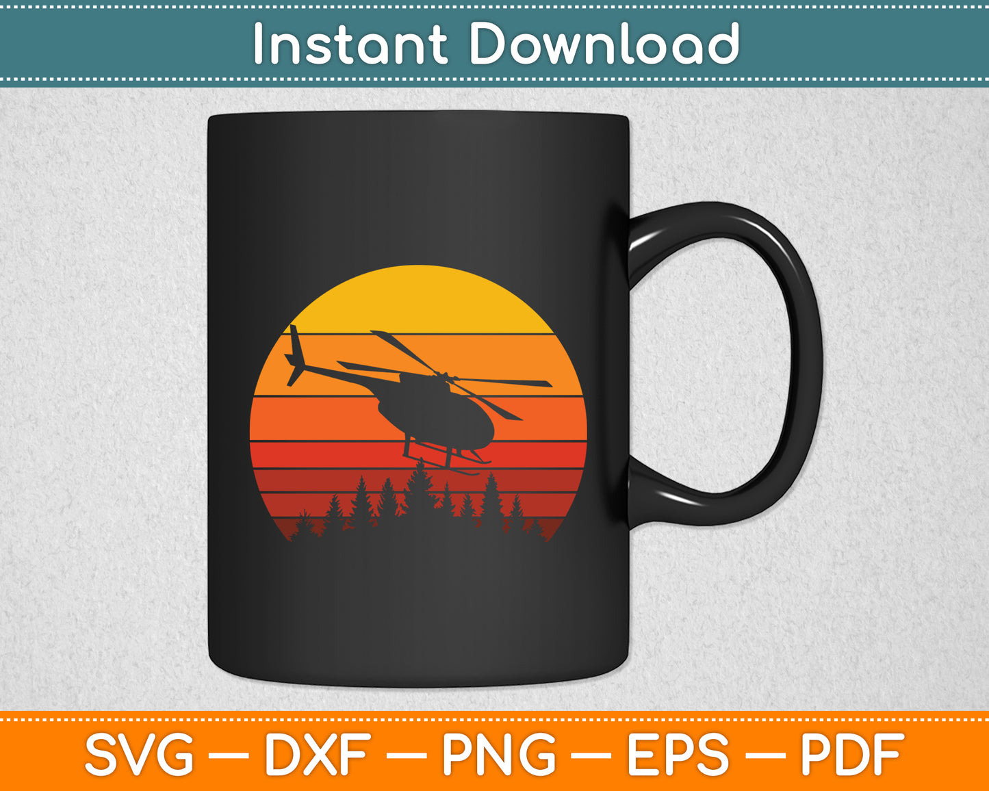 CH-53K King Stallion Helicopter Sunrise Retro Svg Png Dxf Digital Cutting File