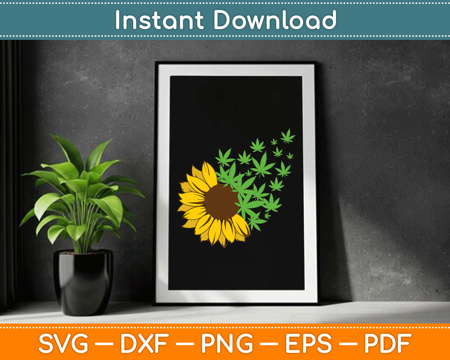 Cannabis Weed Leaf Sunflower Marijuana Pot Smoker SVG Digital Cutting File