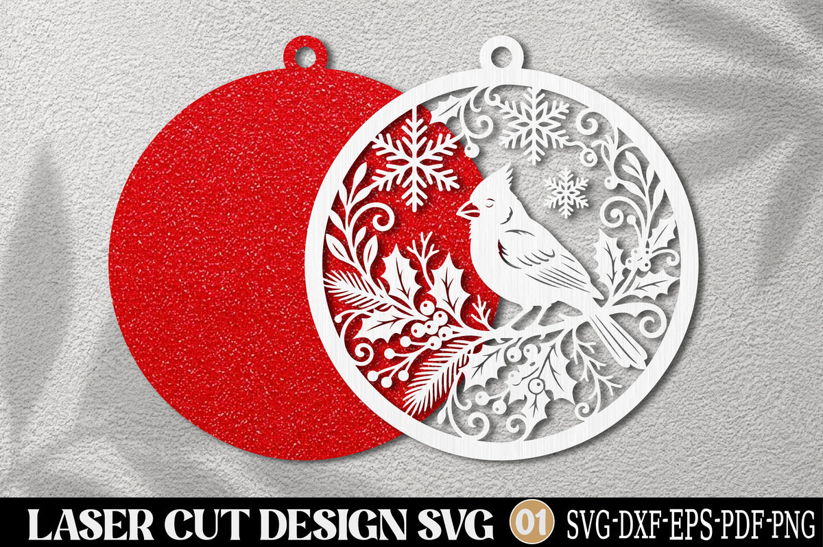 Cardinal Bird Christmas Laser Cut SVG | Christmas Ornament SVG