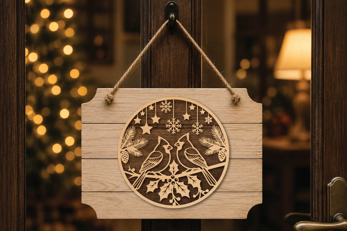 Cardinal Birds Christmas Laser Cut SVG, Cardinal Christmas Ornament Cut File, Winter Bird Decor