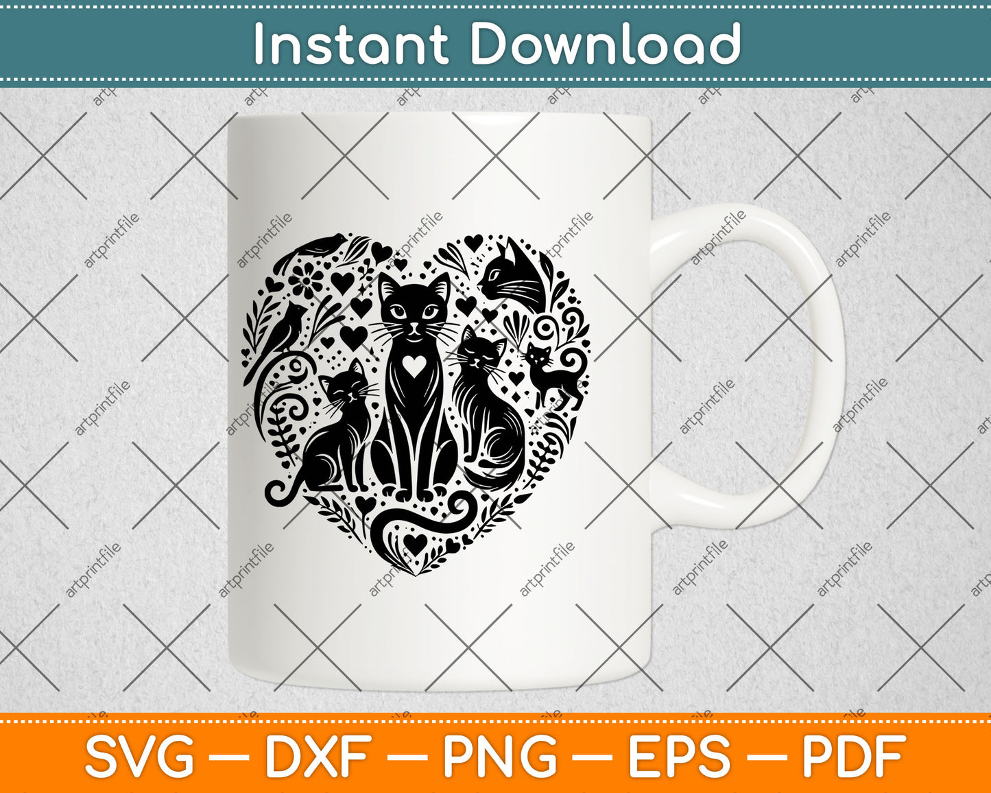 Cat Heart Svg Digital Cut File