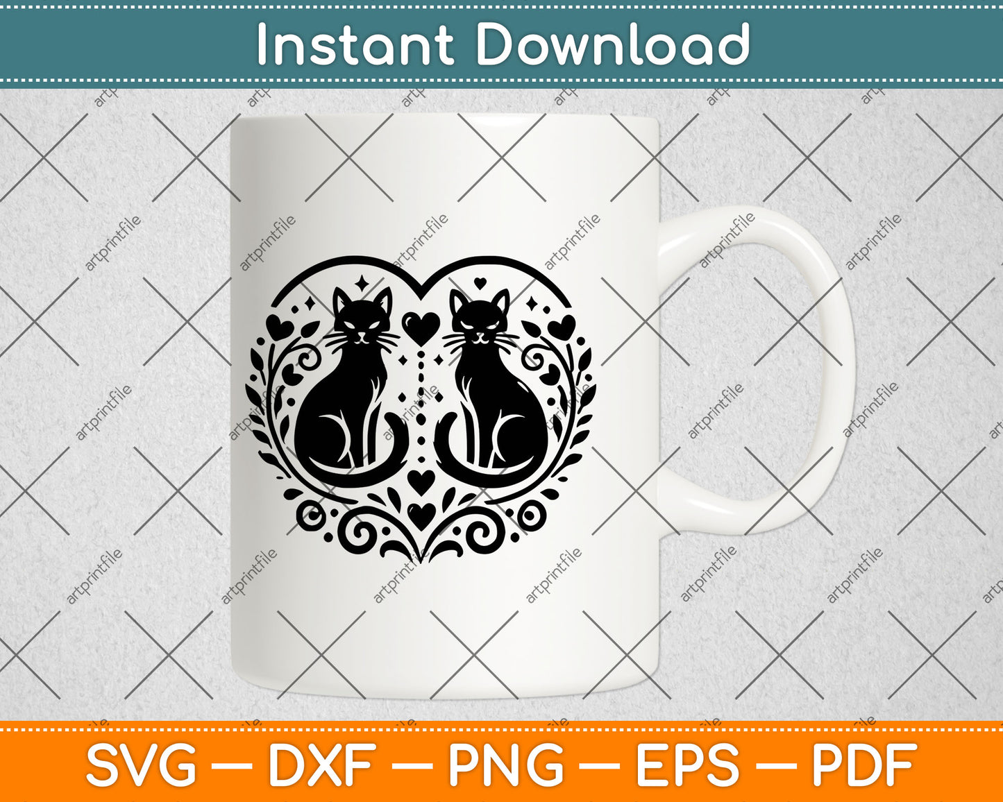 Cat Heart Svg Png Dxf Digital Cutting File