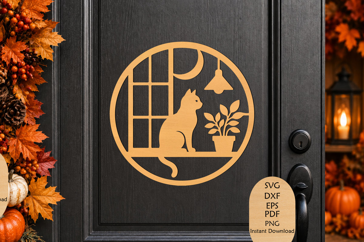 Cat Window Scene Laser Cut SVG, Cozy Cat Home Decor