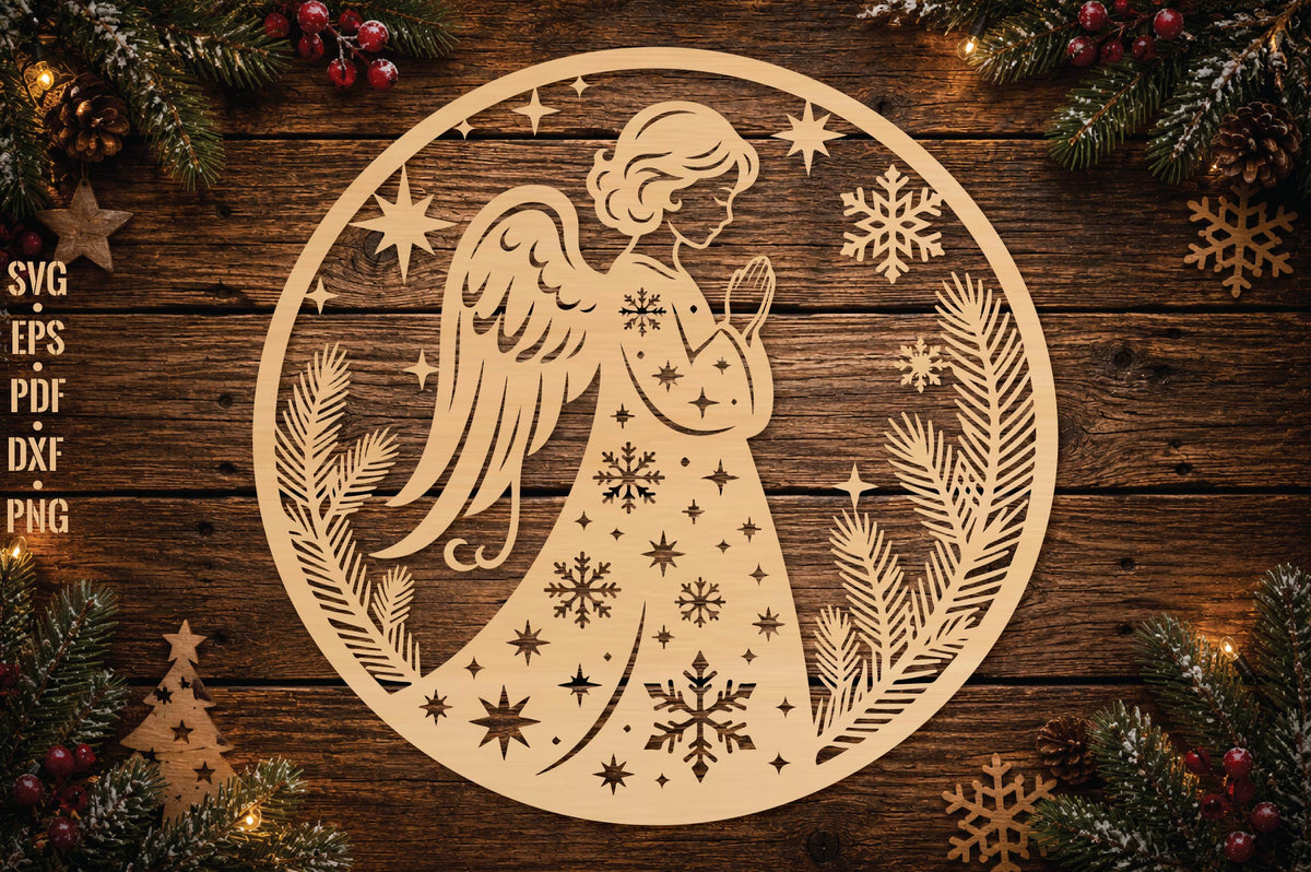 Christmas, angel, ornament, holiday, religious, festive, winter, decor, wooden, laser, svg, cricut, glowforge, handmade, craft