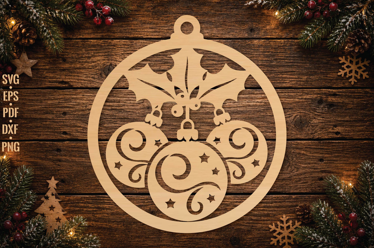 Christmas Bauble Ornament Laser Cut SVG, Elegant Christmas Ball Ornament Cut File