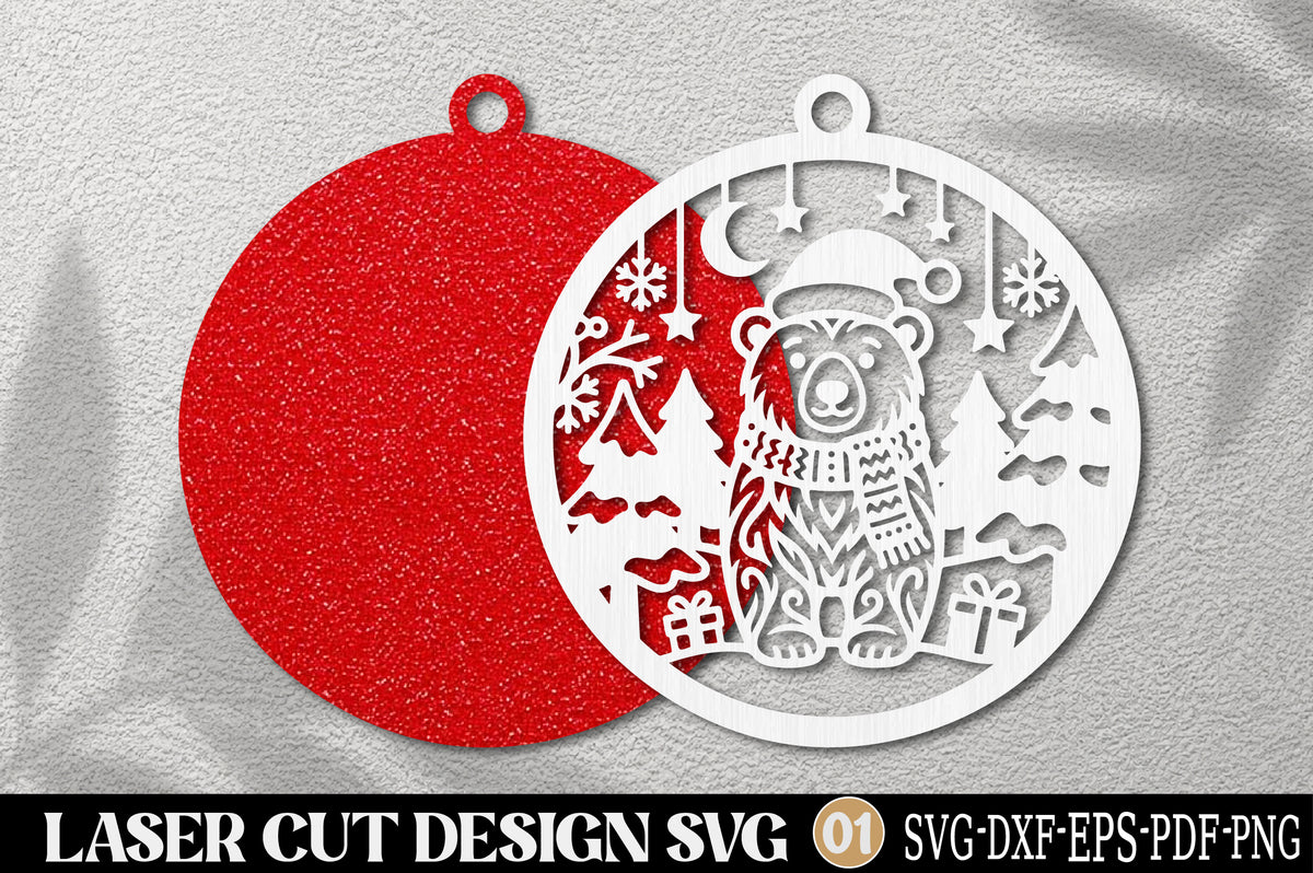 Christmas Bear Ornament Laser Cut SVG | Cute Winter Bear Christmas Decoration