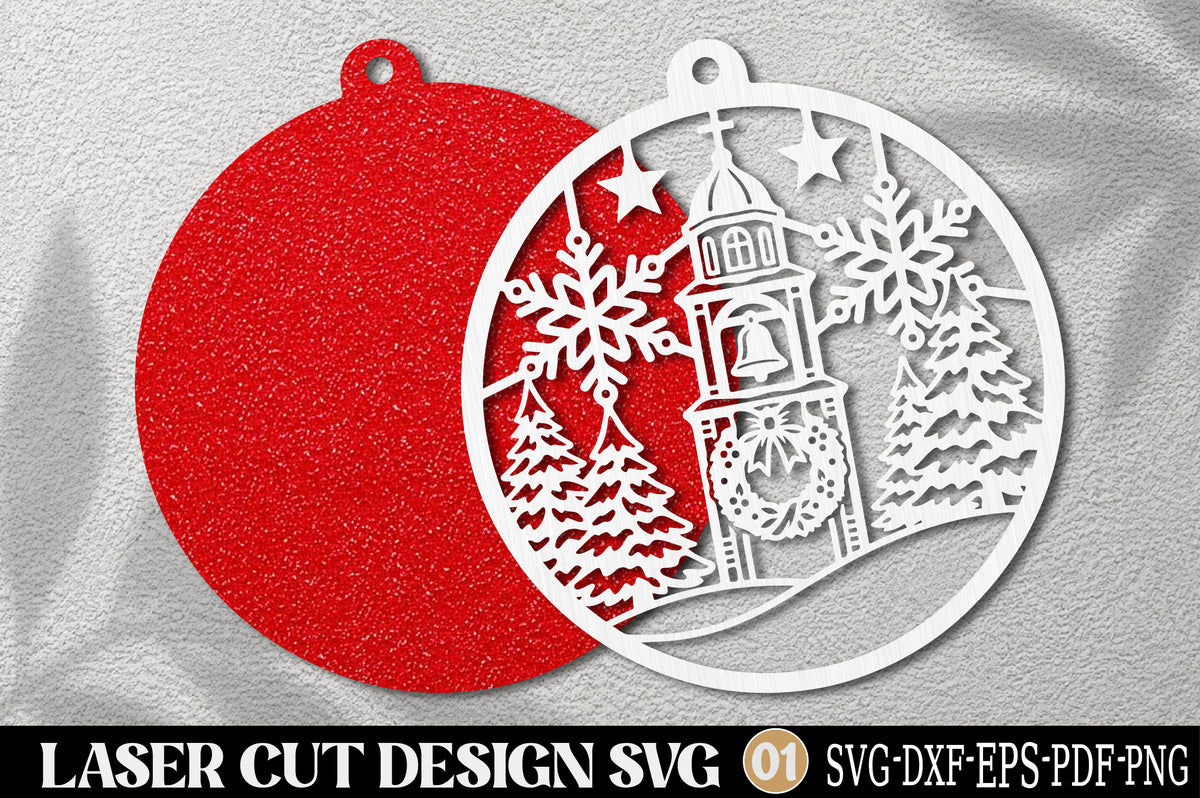 Christmas Bell Tower Laser Cut SVG | Winter Village Ornament Christmas Design
