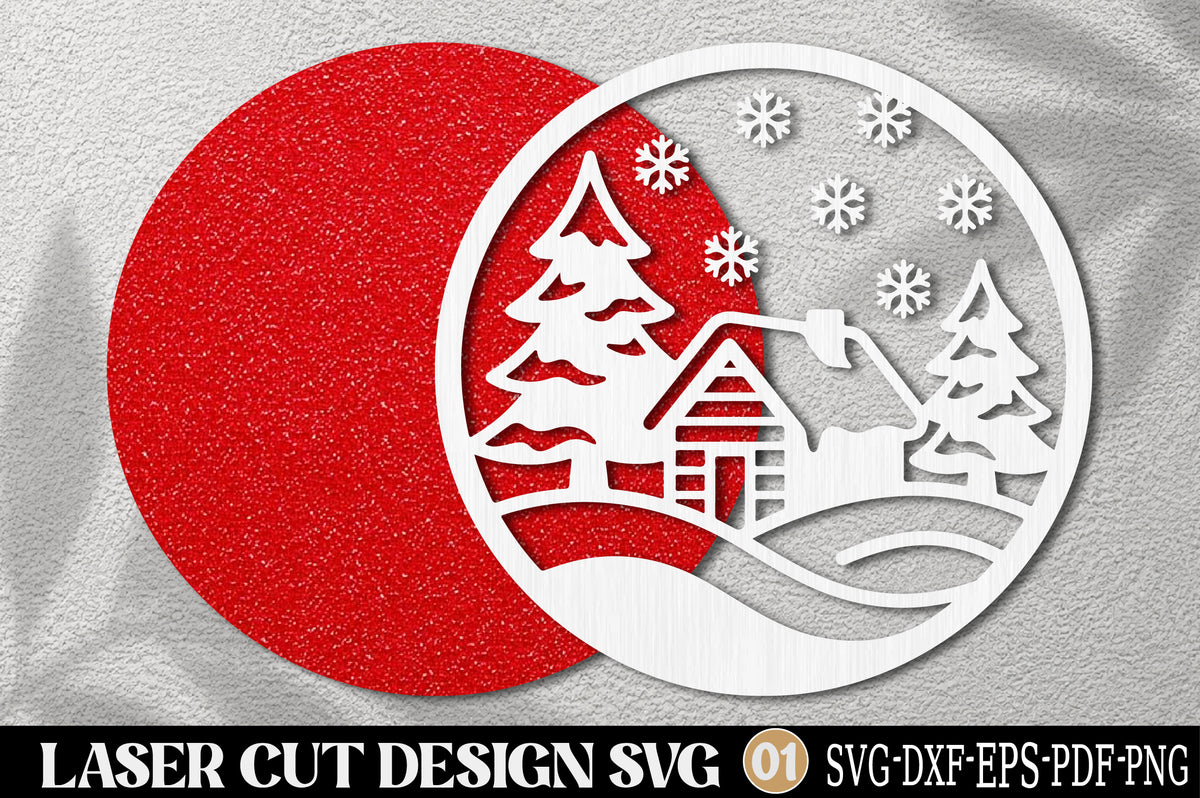 Christmas Cabin Forest Laser Cut SVG | Winter Cabin Ornament